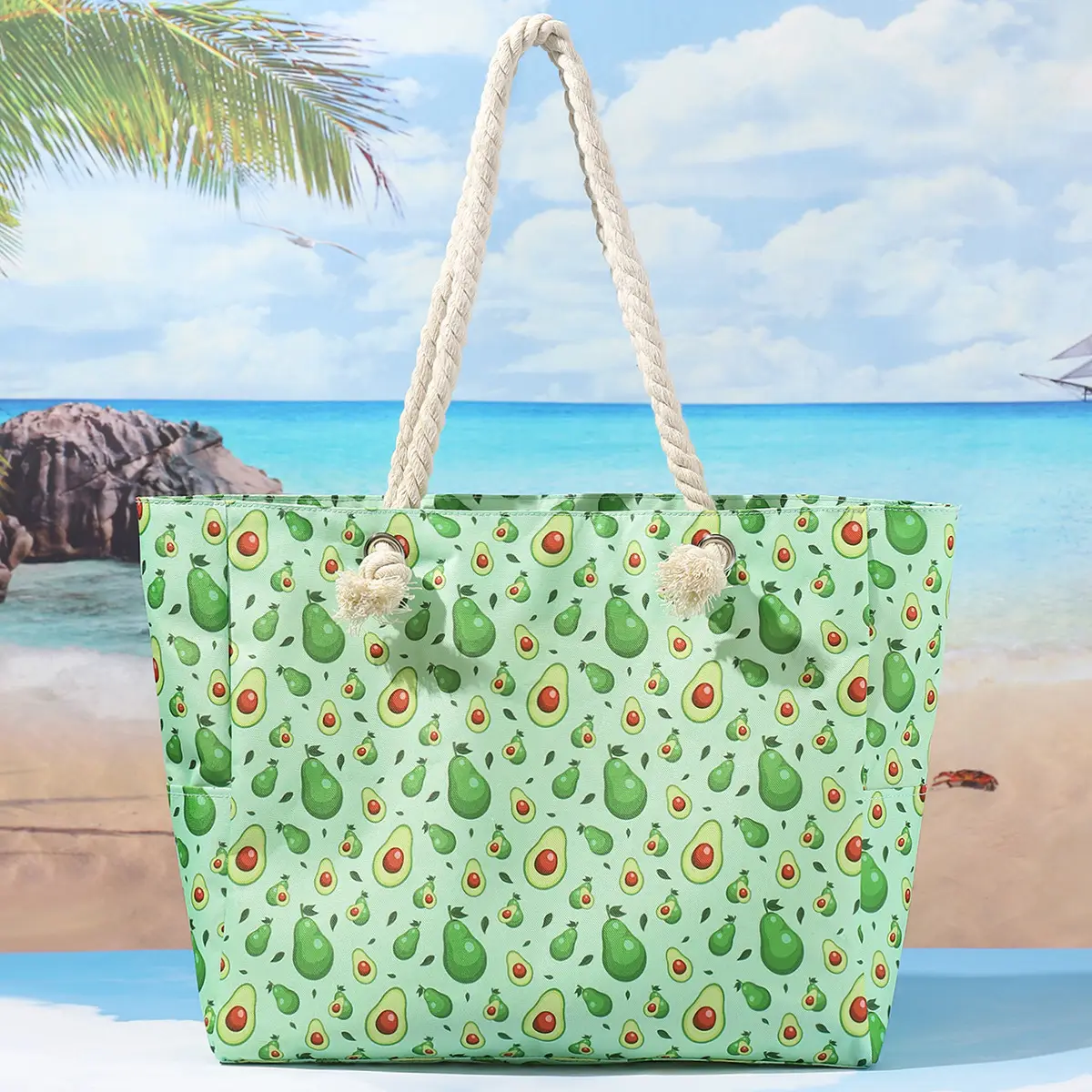 Blue Striped Beach Tote Bag Large Capacity Casual Shoulder Handbag - Image 4