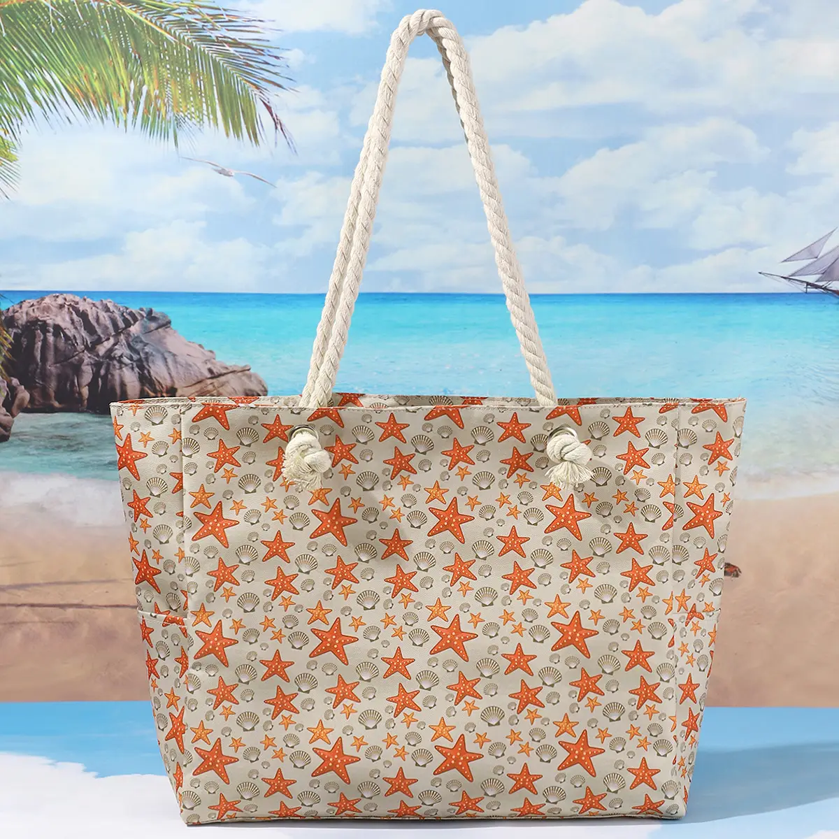 Blue Striped Beach Tote Bag Large Capacity Casual Shoulder Handbag - Image 5