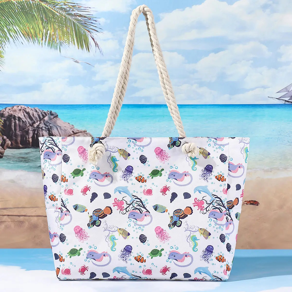 Blue Striped Beach Tote Bag Large Capacity Casual Shoulder Handbag - Image 7