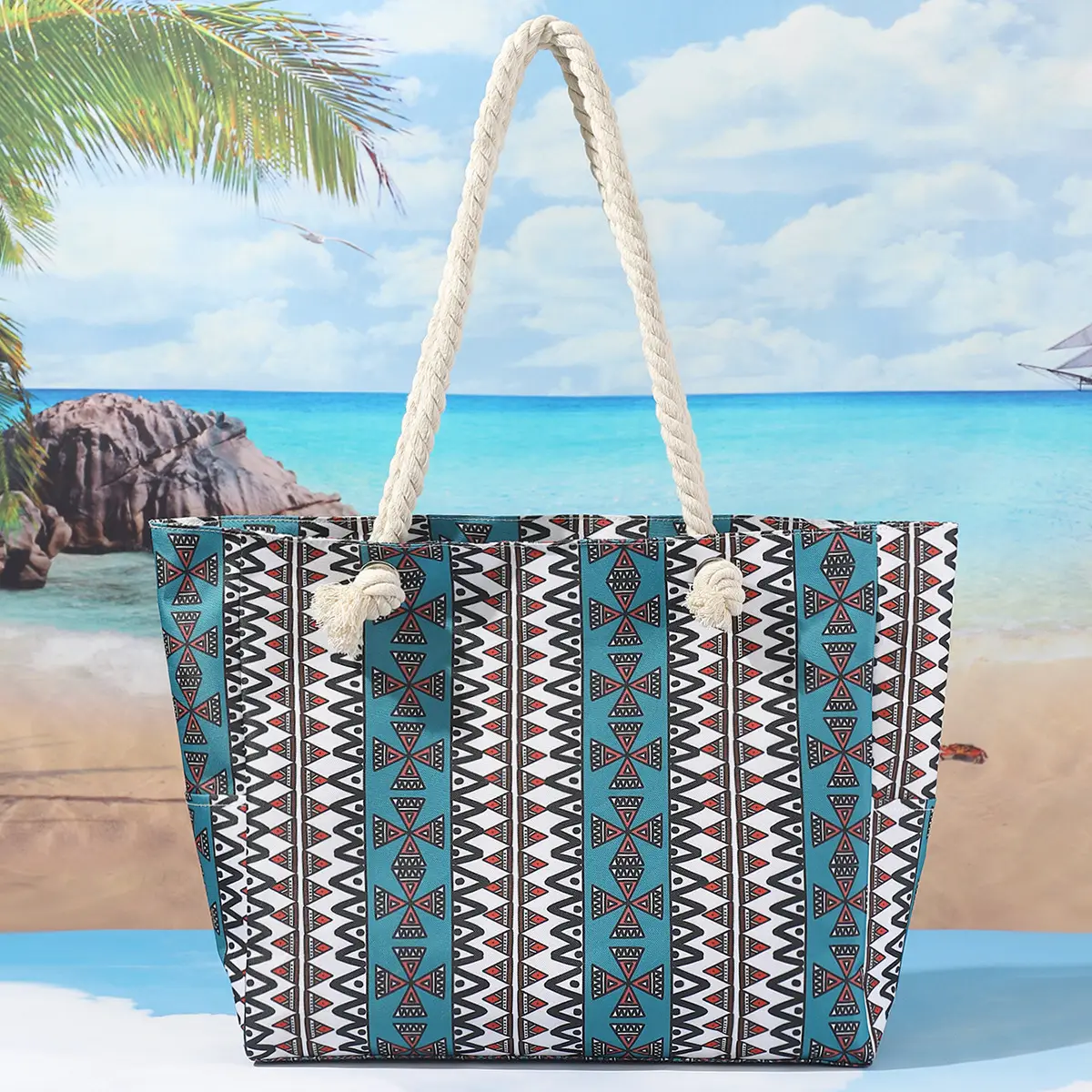 Blue Striped Beach Tote Bag Large Capacity Casual Shoulder Handbag - Image 8