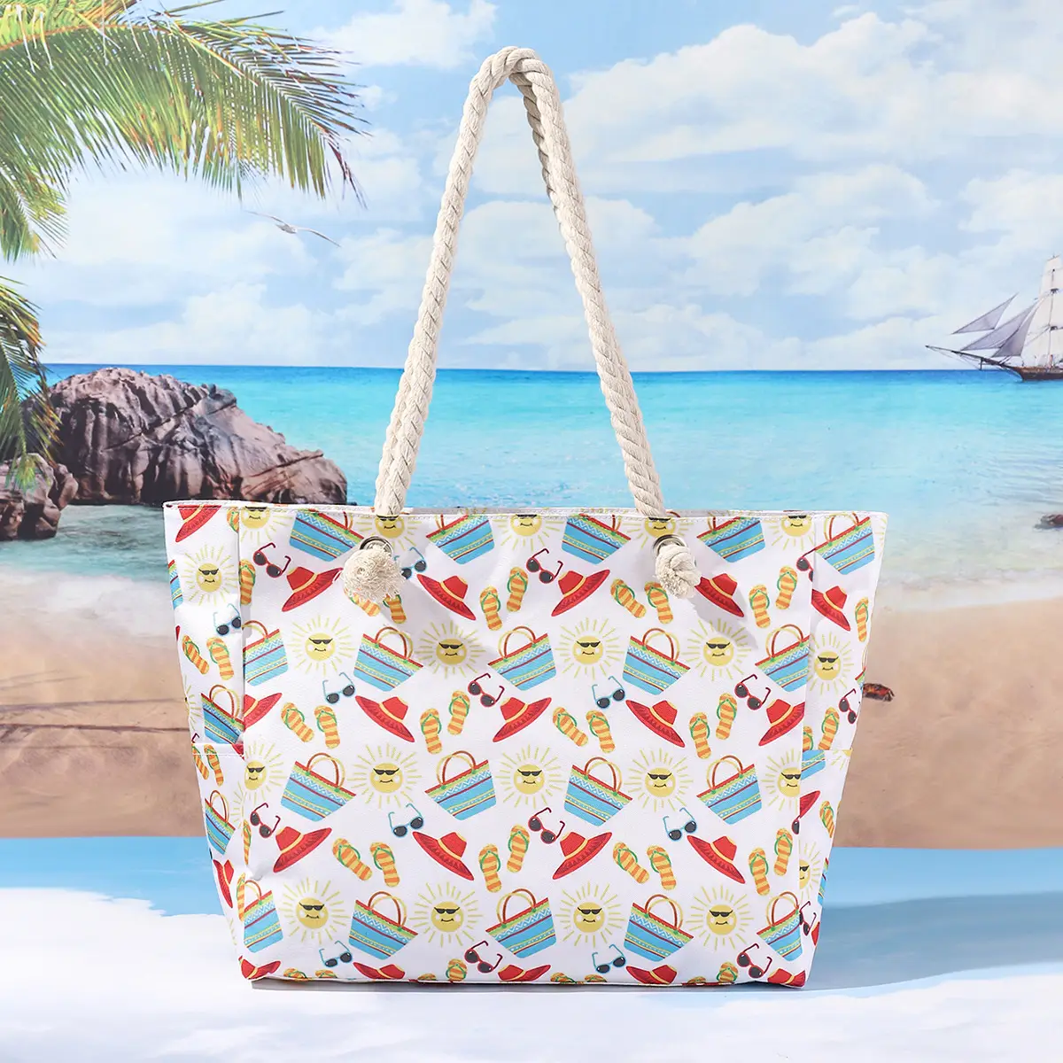 Blue Striped Beach Tote Bag Large Capacity Casual Shoulder Handbag - Image 9