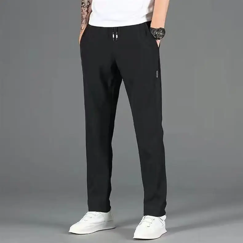 Men's Grey Ice Silk Thin Trousers with Zipper — feature 4