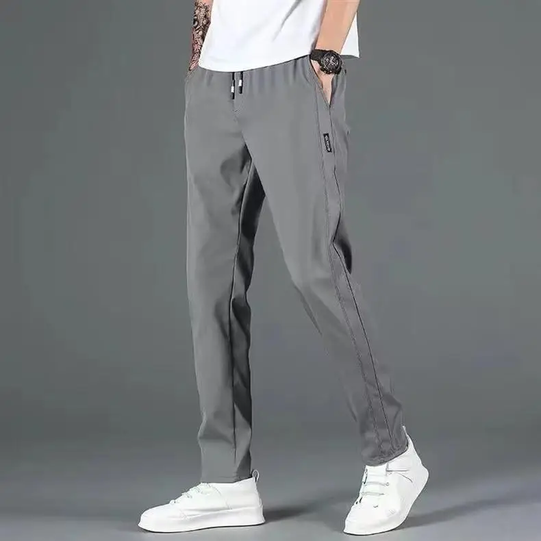 Men's Grey Ice Silk Thin Trousers with Zipper — feature 6