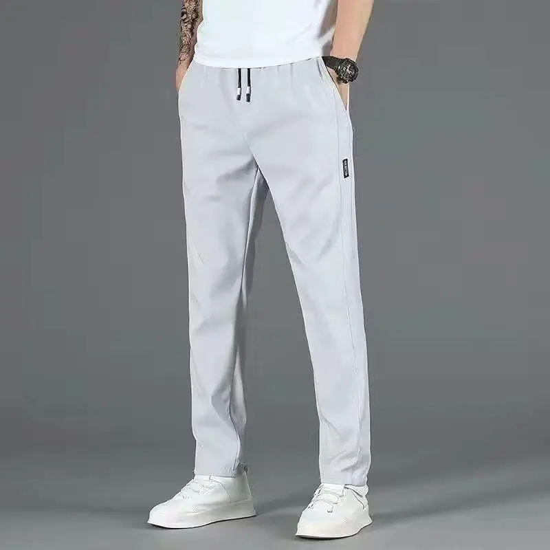 Men's Grey Ice Silk Thin Trousers with Zipper - Image 3