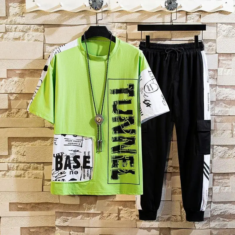 Men Sports Casual Shorts Suit Black Teal Three-Striped Set - Image 6