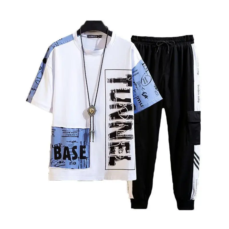 Men Sports Casual Shorts Suit Black Teal Three-Striped Set - Image 7