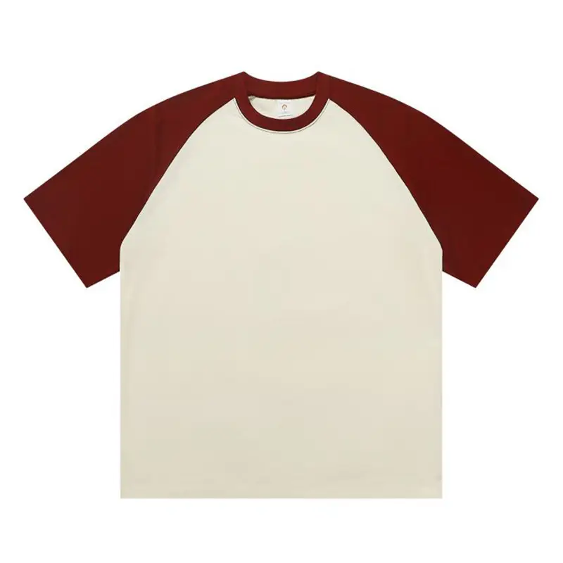 270g Cotton Raglan T-Shirt Cream Maroon Round Neck