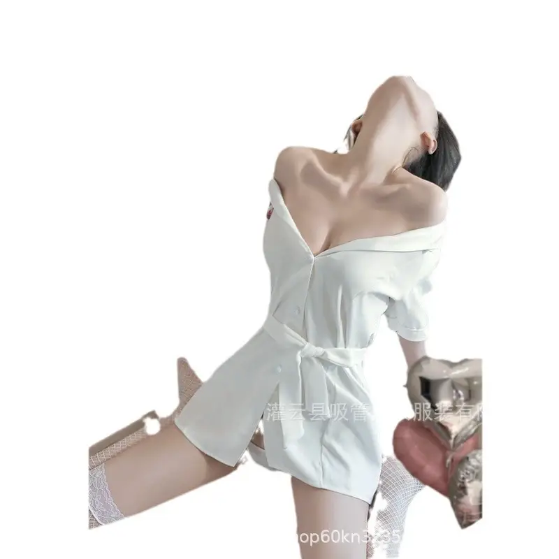 White Bow Belt Slimming Nightgown Dress for Women