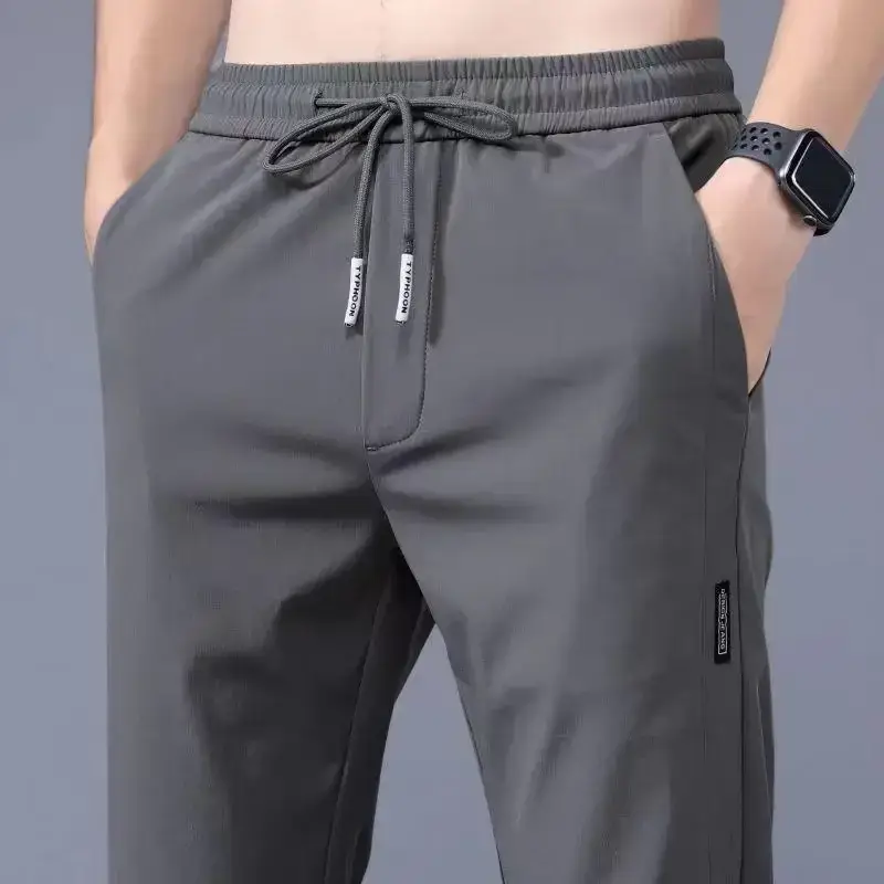 Men Ice Silk Thin Pants Black Summer Loose Casual Pants - Image 12