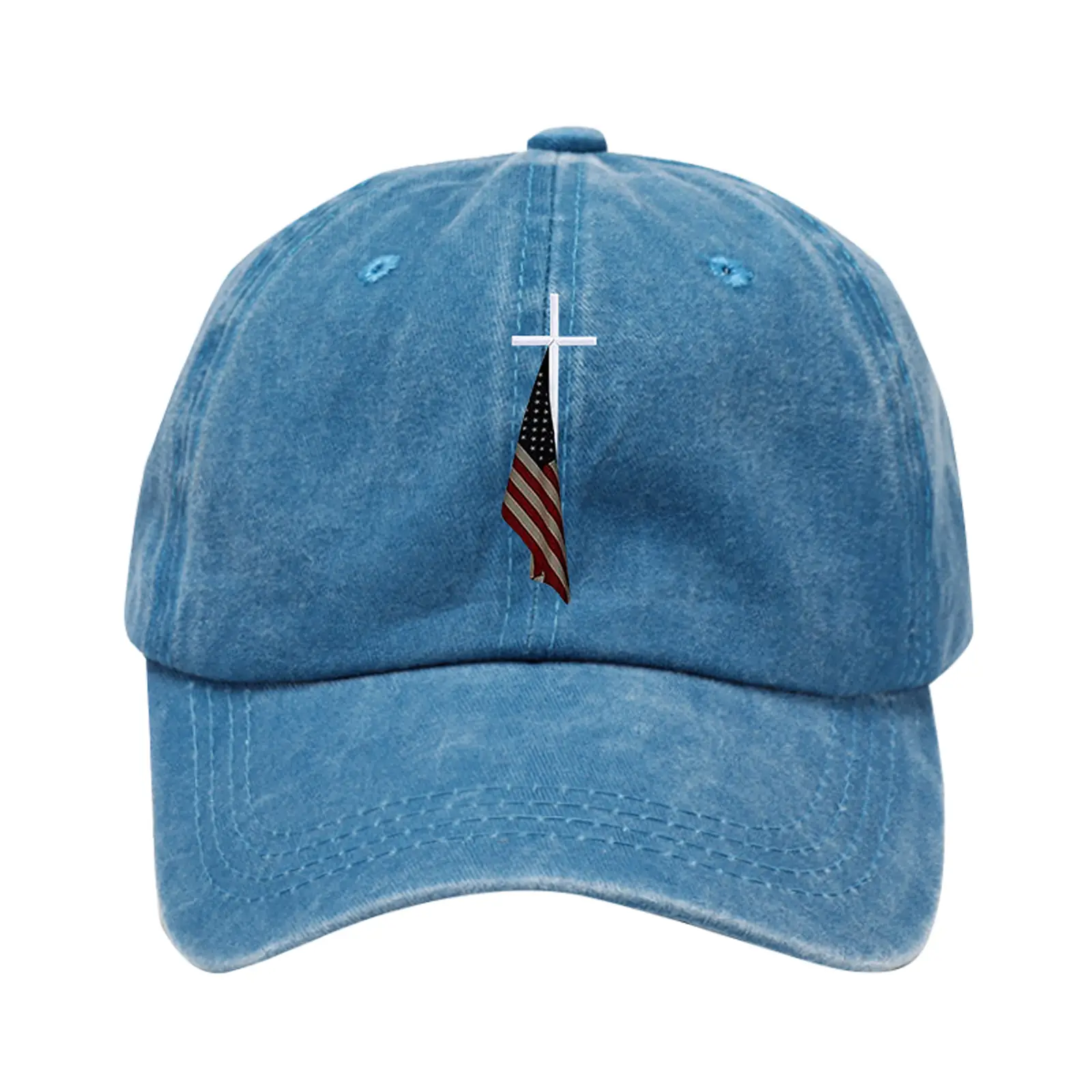Men Women Blue Cross Denim Cap Autumn Winter - Image 6