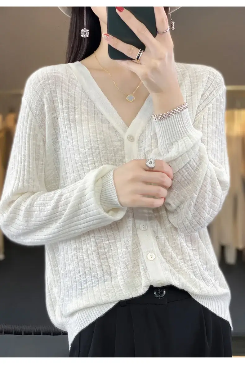 Summer Knitted V-Neck Sunscreen Cardigan — feature 34