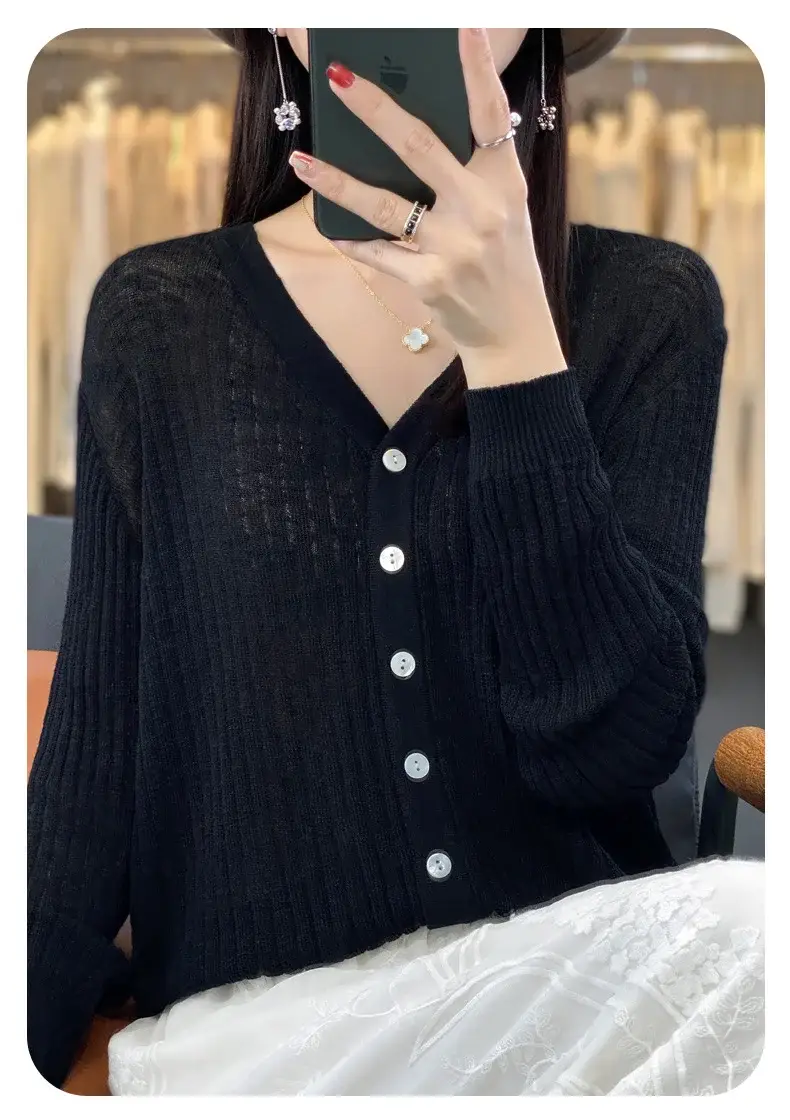 Summer Knitted V-Neck Sunscreen Cardigan — feature 37