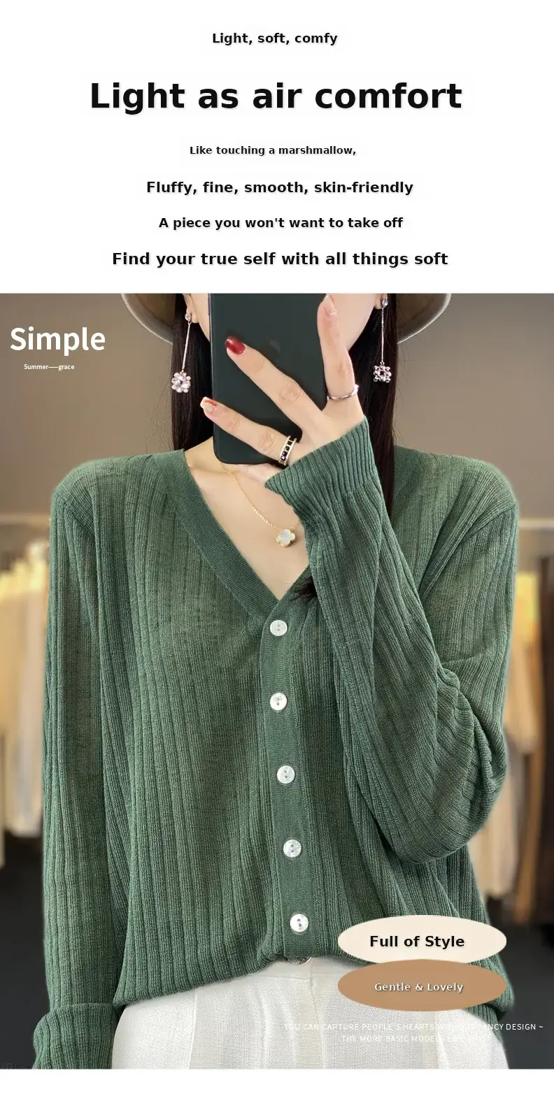 Summer Knitted V-Neck Sunscreen Cardigan — feature 5