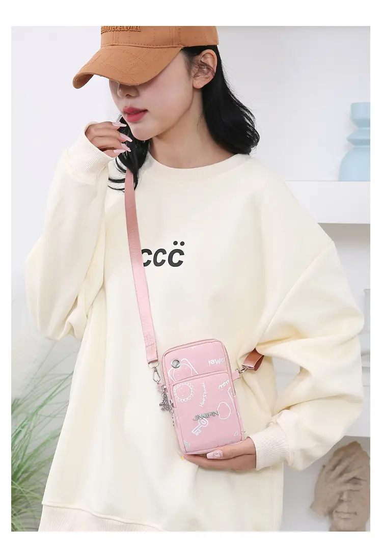 Pink Casual Shoulder Bag with Mobile Pocket — feature 13