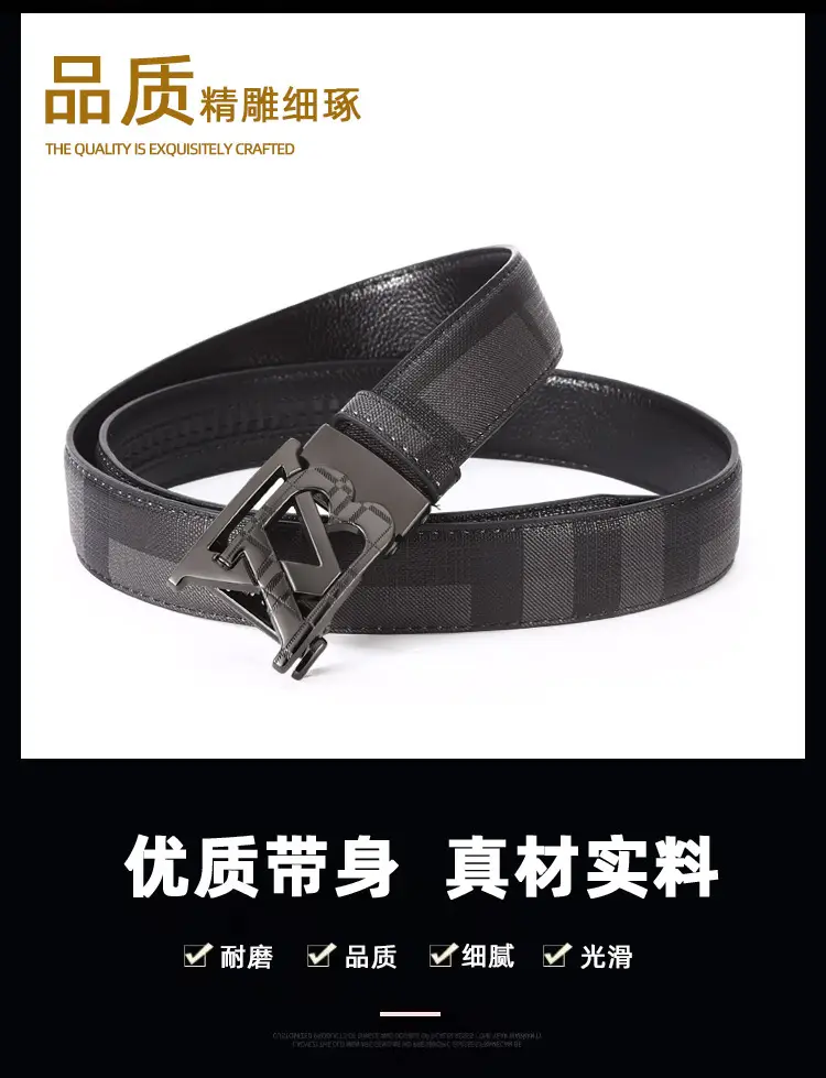 Men's Black Leather Belt with Automatic Buckle — feature 2