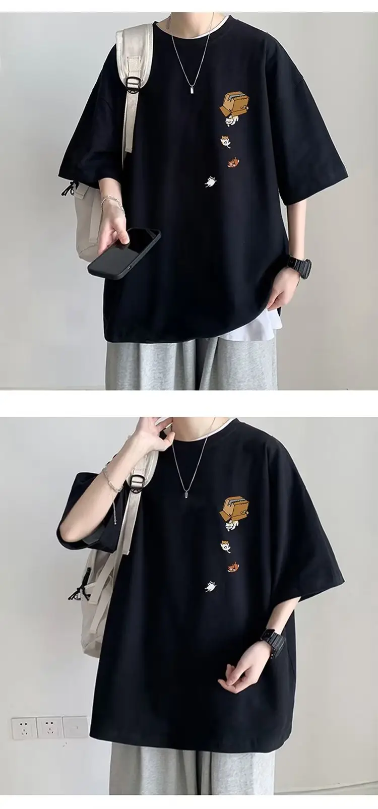 Men White Loose T-Shirt Summer Casual Brand — feature 10