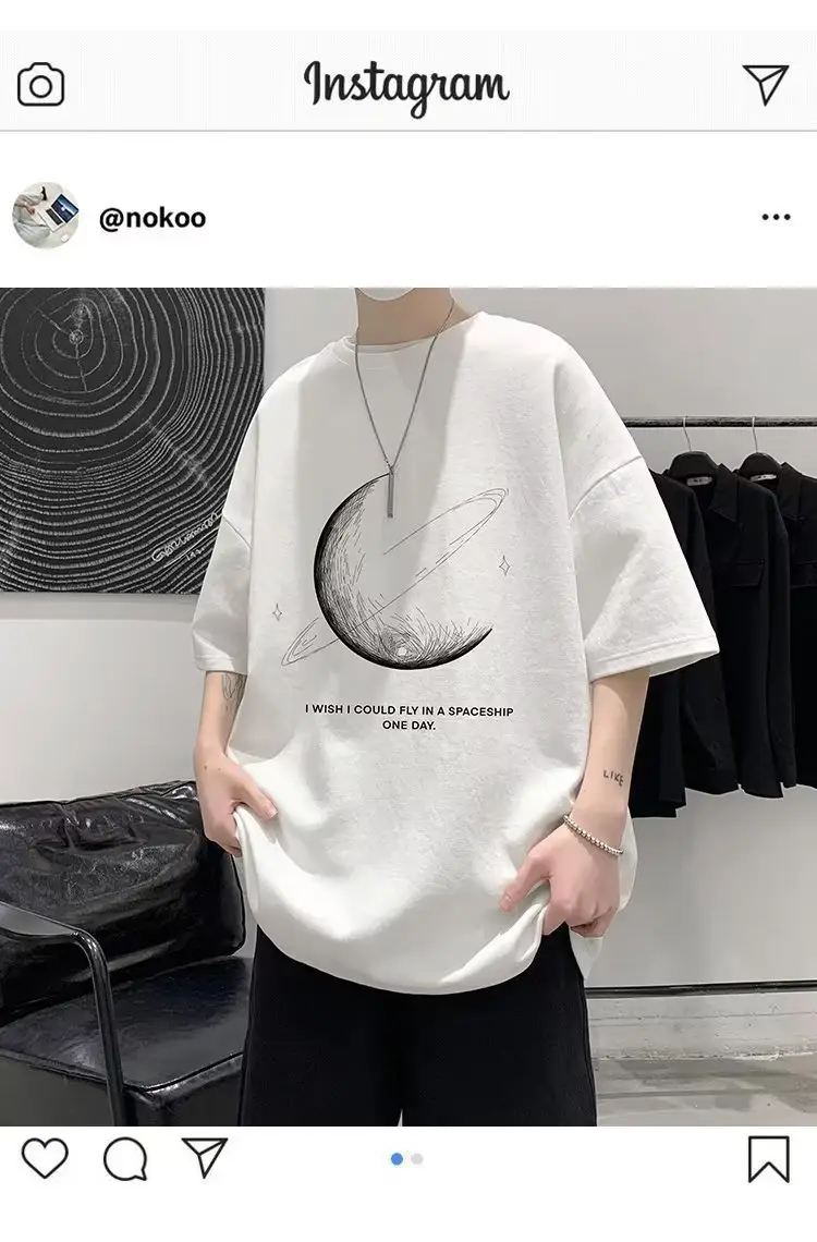 Men White Loose T-Shirt Summer Casual Brand — feature 19