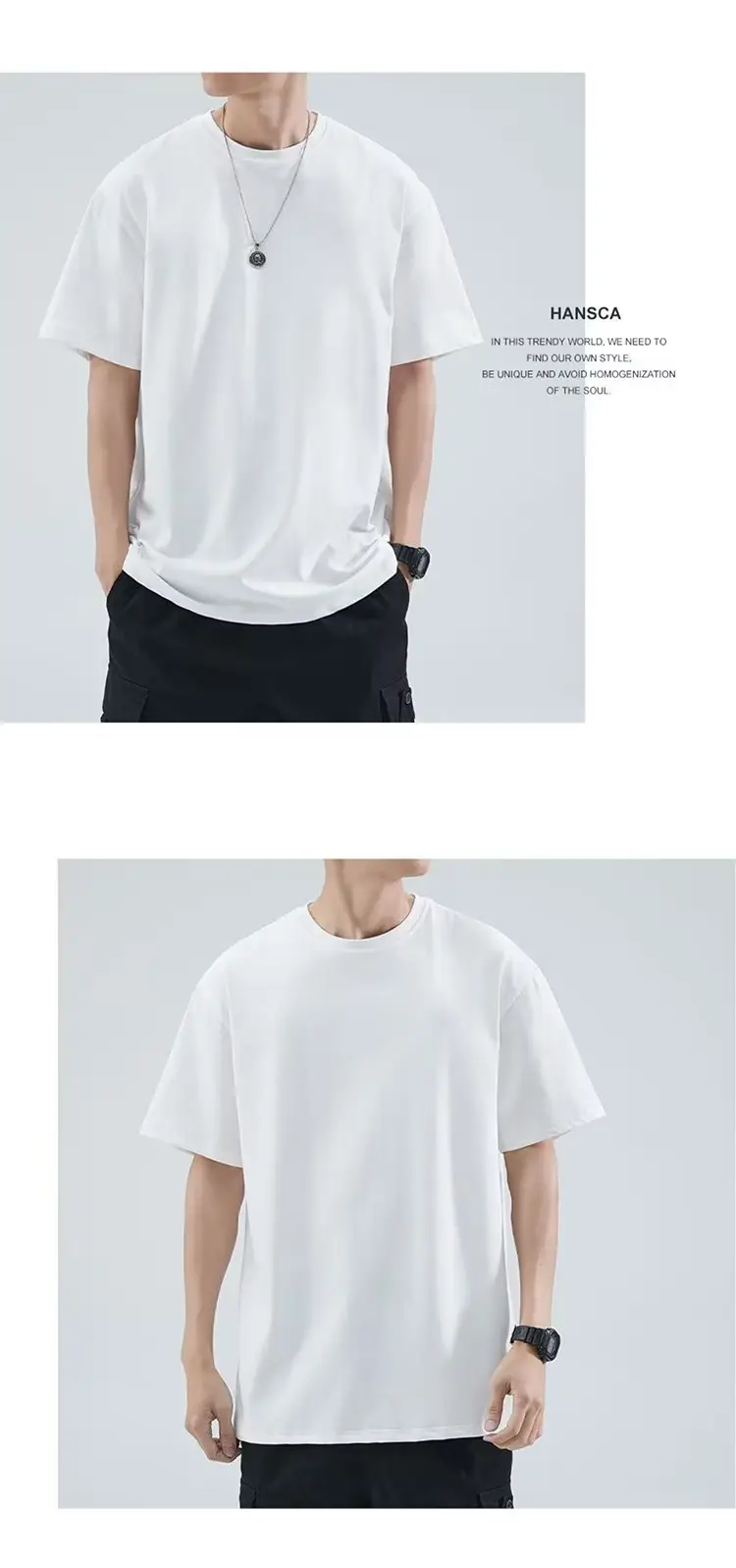 Men White Loose T-Shirt Summer Casual Brand — feature 21