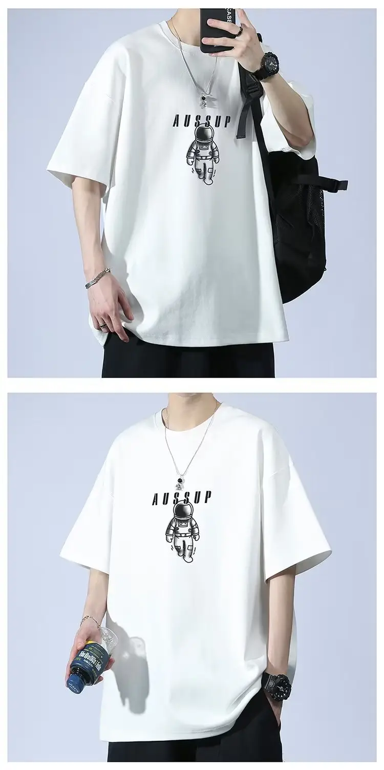 Men White Loose T-Shirt Summer Casual Brand — feature 5