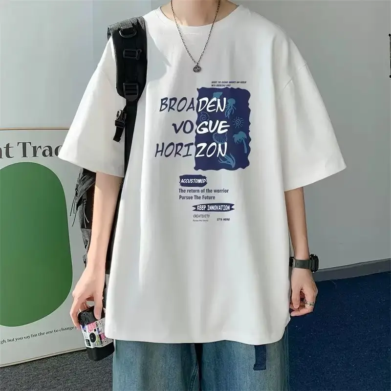 Men White Loose T-Shirt Summer Casual Brand - Image 14