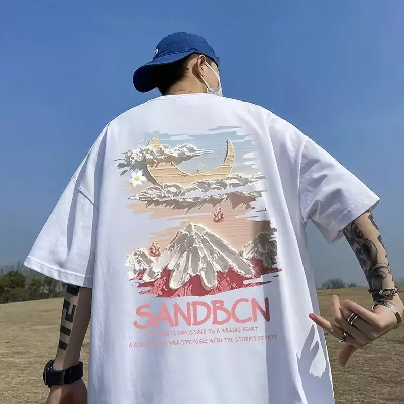 Men White Loose T-Shirt Summer Casual Brand - Image 20