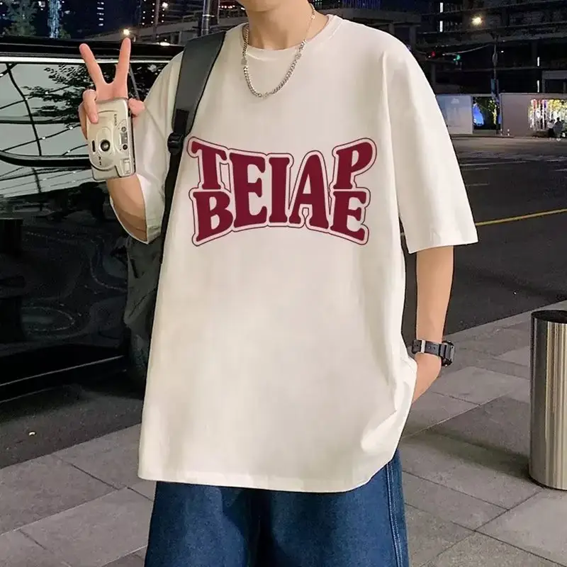 Men White Loose T-Shirt Summer Casual Brand - Image 25