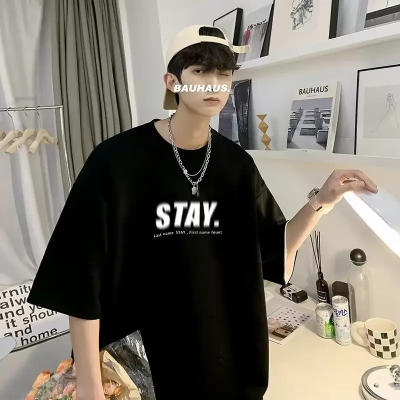 Men White Loose T-Shirt Summer Casual Brand - Image 32