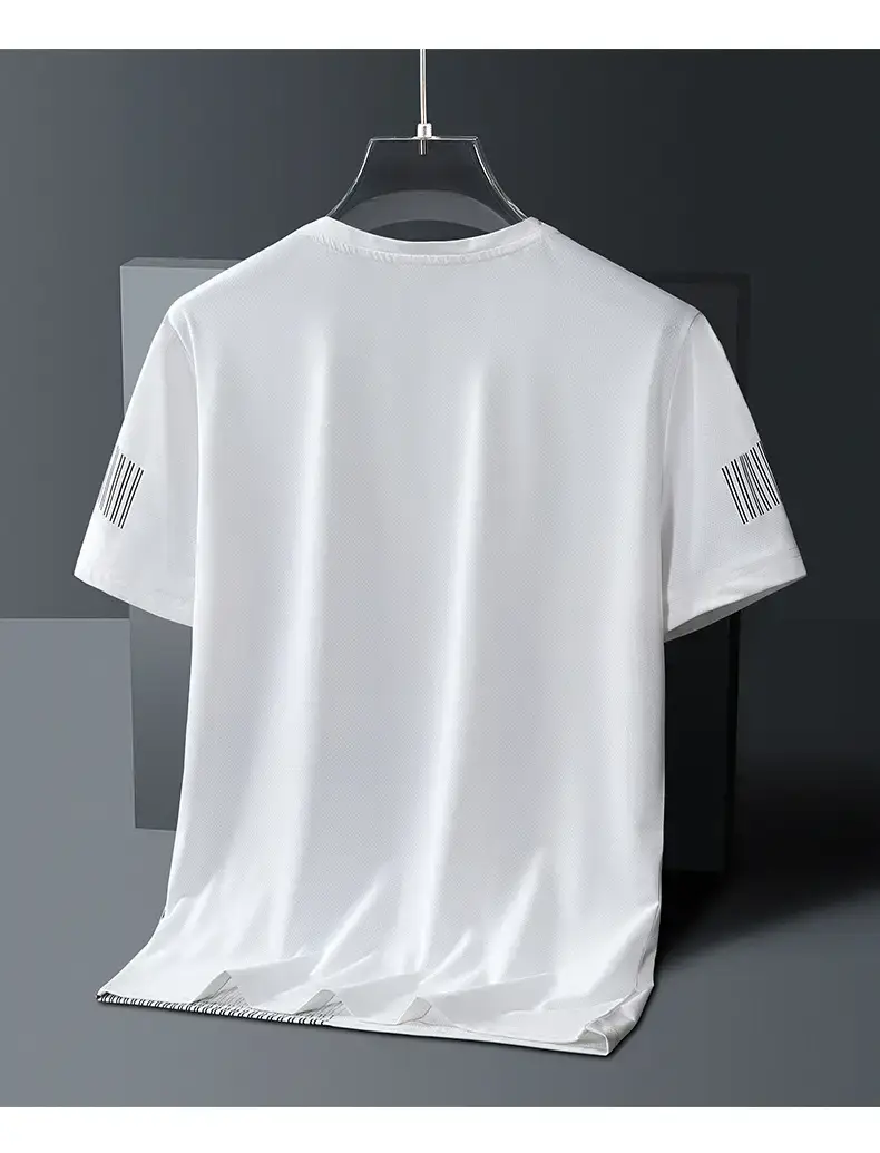 Men White Ice Silk T-Shirt Casual Summer Lightweight — feature 11