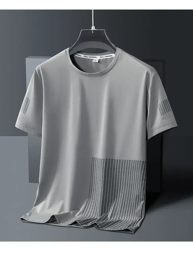 Men White Ice Silk T-Shirt Casual Summer Lightweight — feature 14