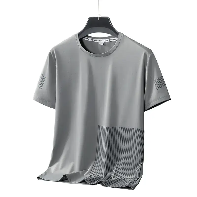 Men White Ice Silk T-Shirt Casual Summer Lightweight - Image 3
