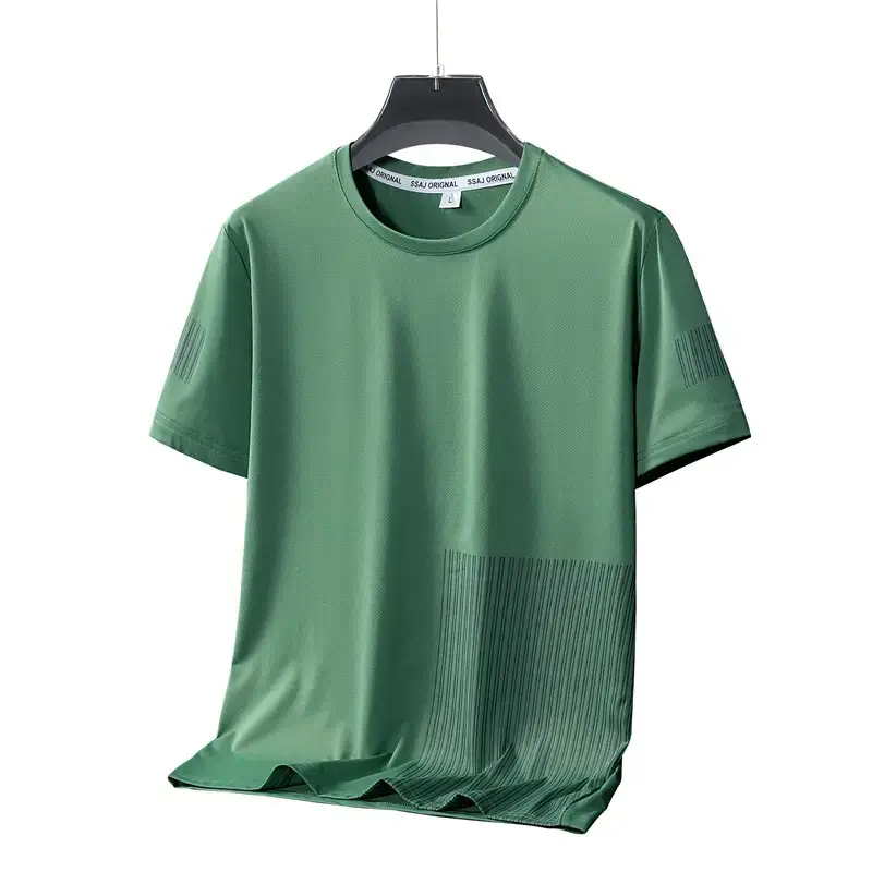 Men White Ice Silk T-Shirt Casual Summer Lightweight - Image 4