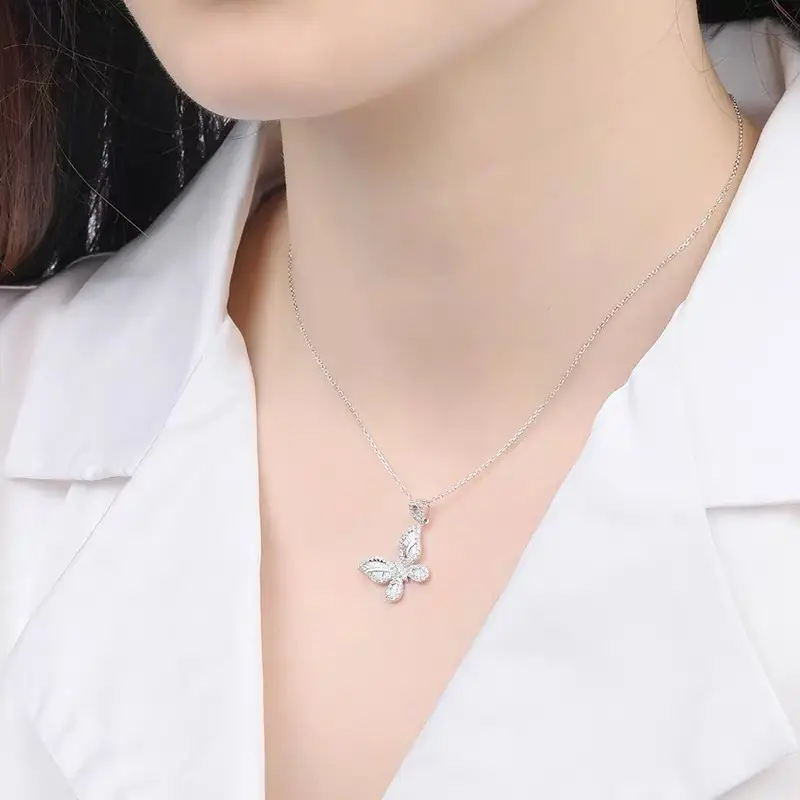 Feminine Butterfly Zircon Necklace with Diamond Chain - Image 4