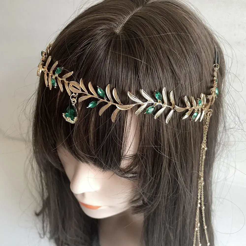 Olive Leaf Green Diamond Tassel Hair Accessory - Image 6