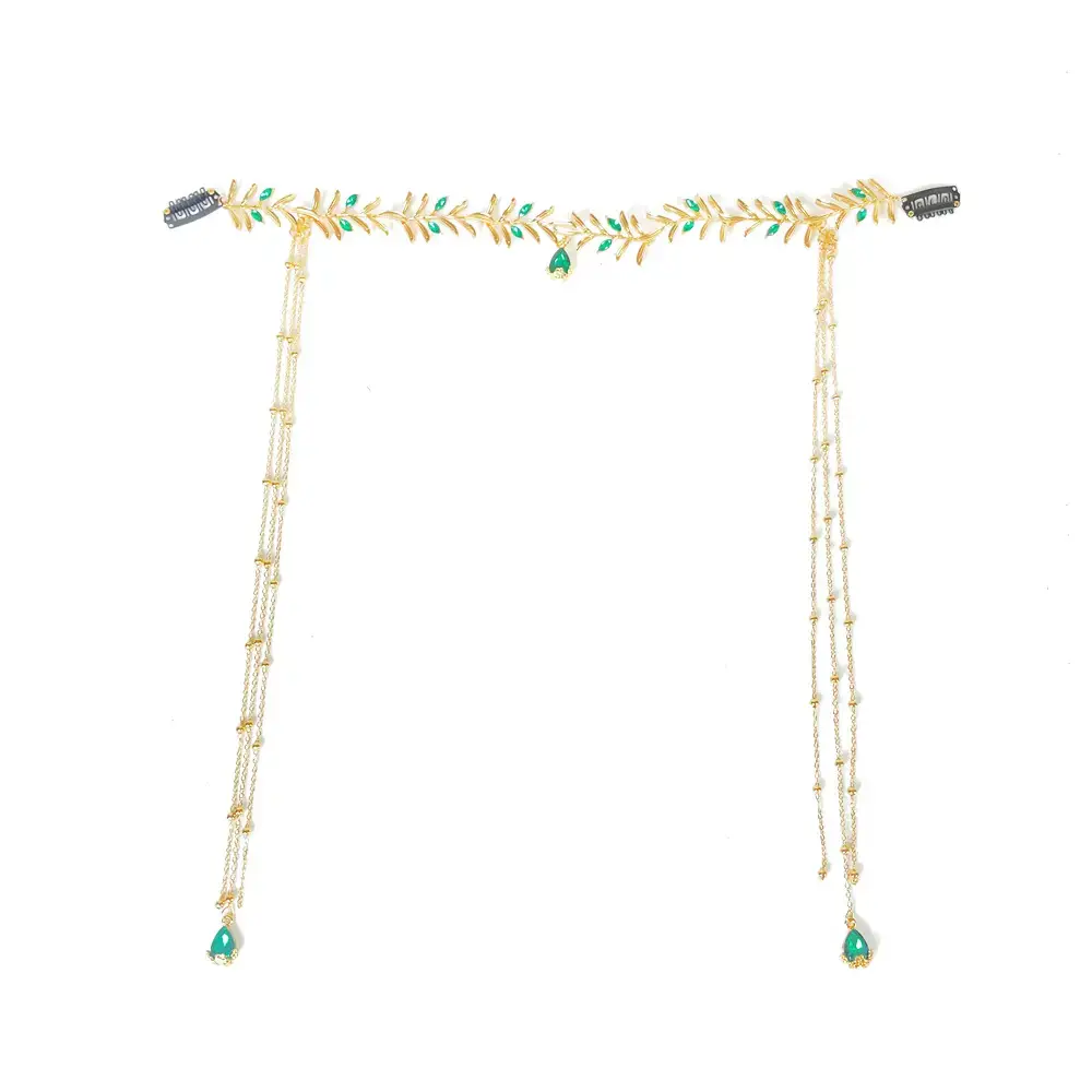Olive Leaf Green Diamond Tassel Hair Accessory - Image 7