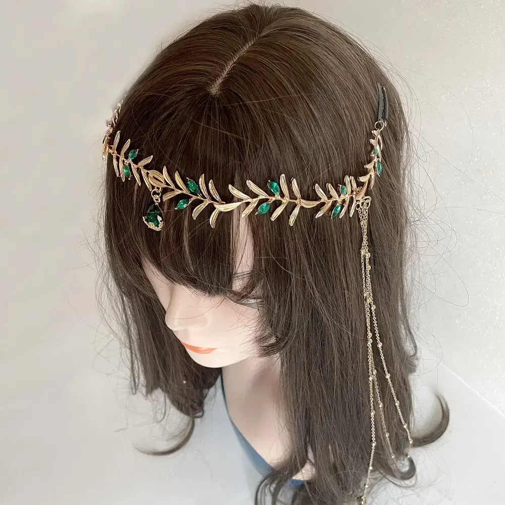 Olive Leaf Green Diamond Tassel Hair Accessory — feature 19