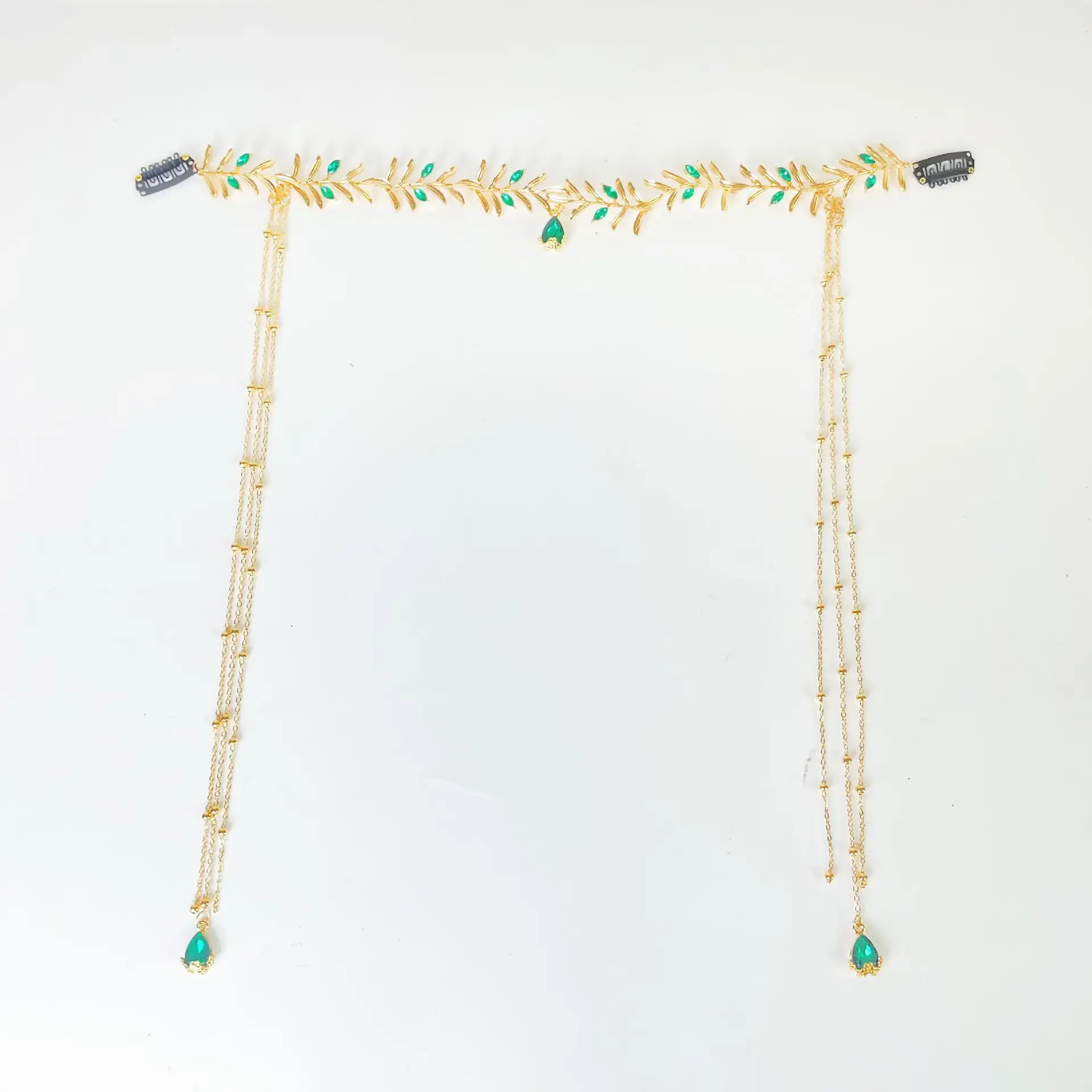 Olive Leaf Green Diamond Tassel Hair Accessory — feature 21