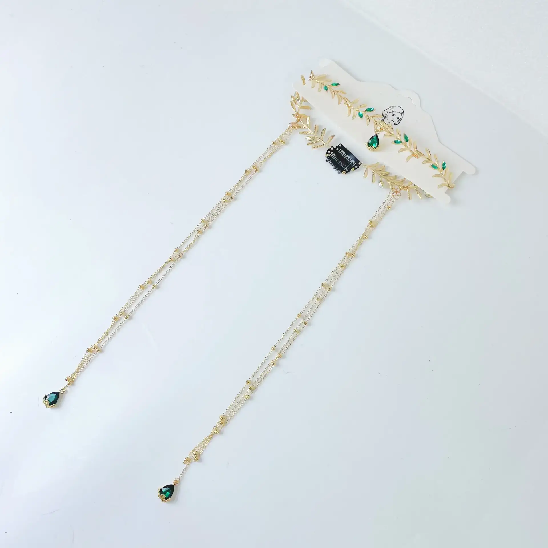 Olive Leaf Green Diamond Tassel Hair Accessory — feature 22