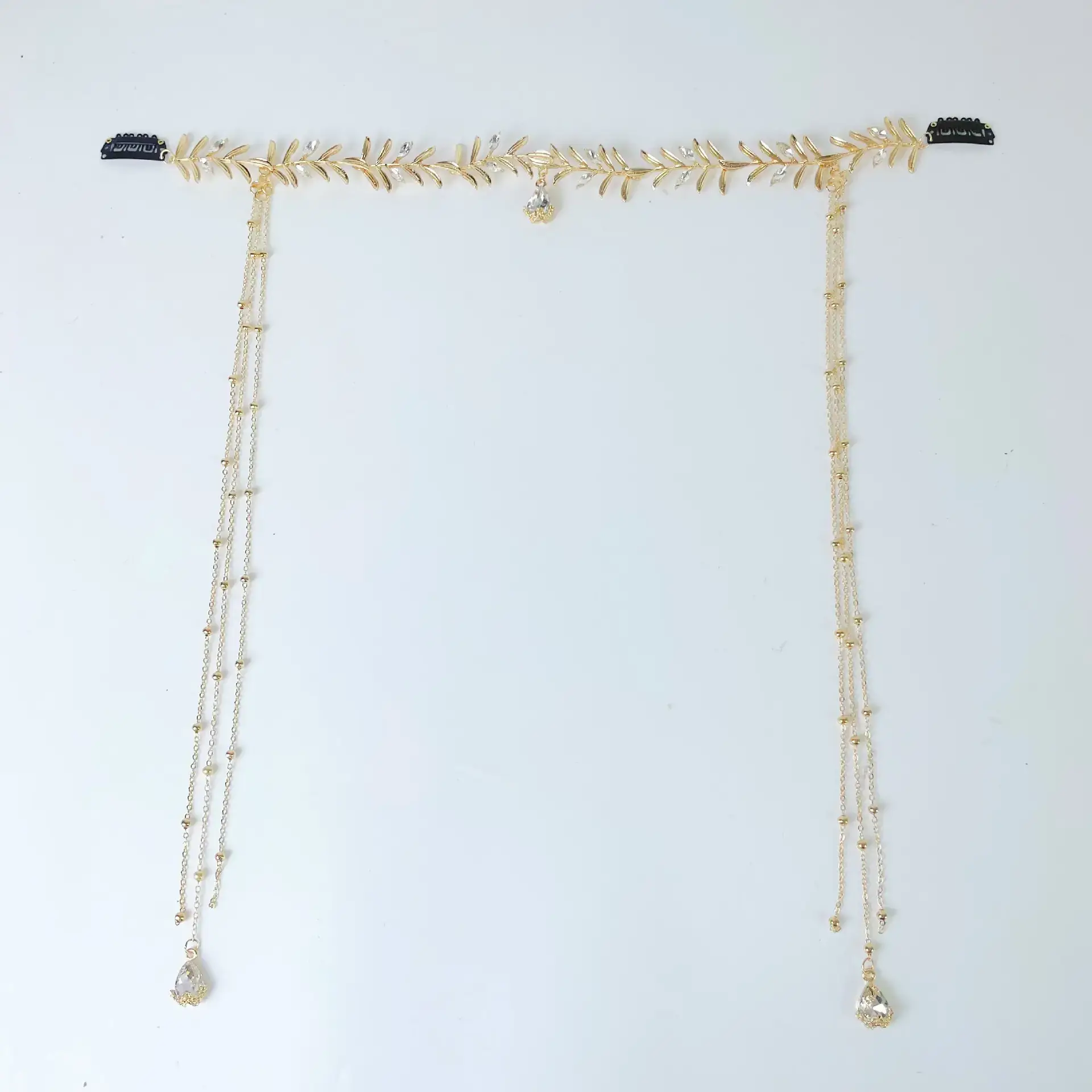 Olive Leaf Green Diamond Tassel Hair Accessory — feature 24