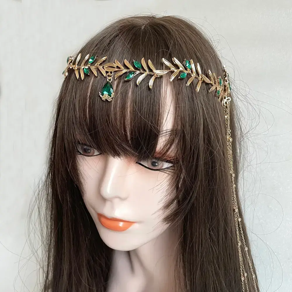 Olive Leaf Green Diamond Tassel Hair Accessory — feature 6