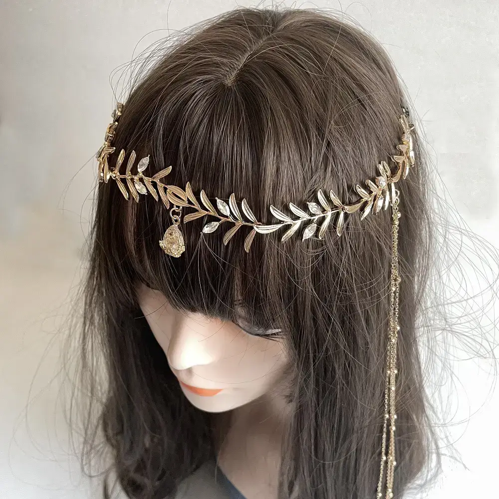 Olive Leaf Green Diamond Tassel Hair Accessory — feature 7