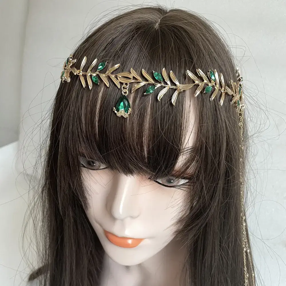 Olive Leaf Green Diamond Tassel Hair Accessory — feature 9