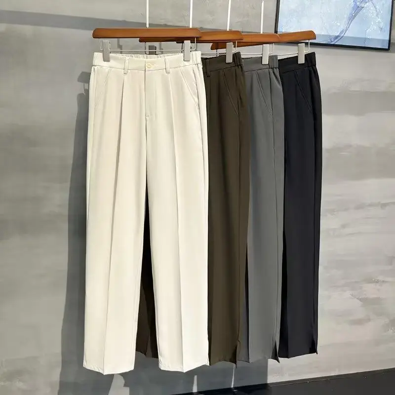 Men Korean Style Straight Pants Grey Spring Summer Casual - Image 6