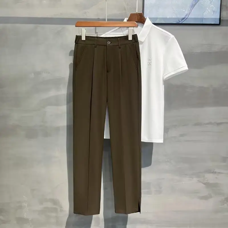 Men Korean Style Straight Pants Grey Spring Summer Casual - Image 3