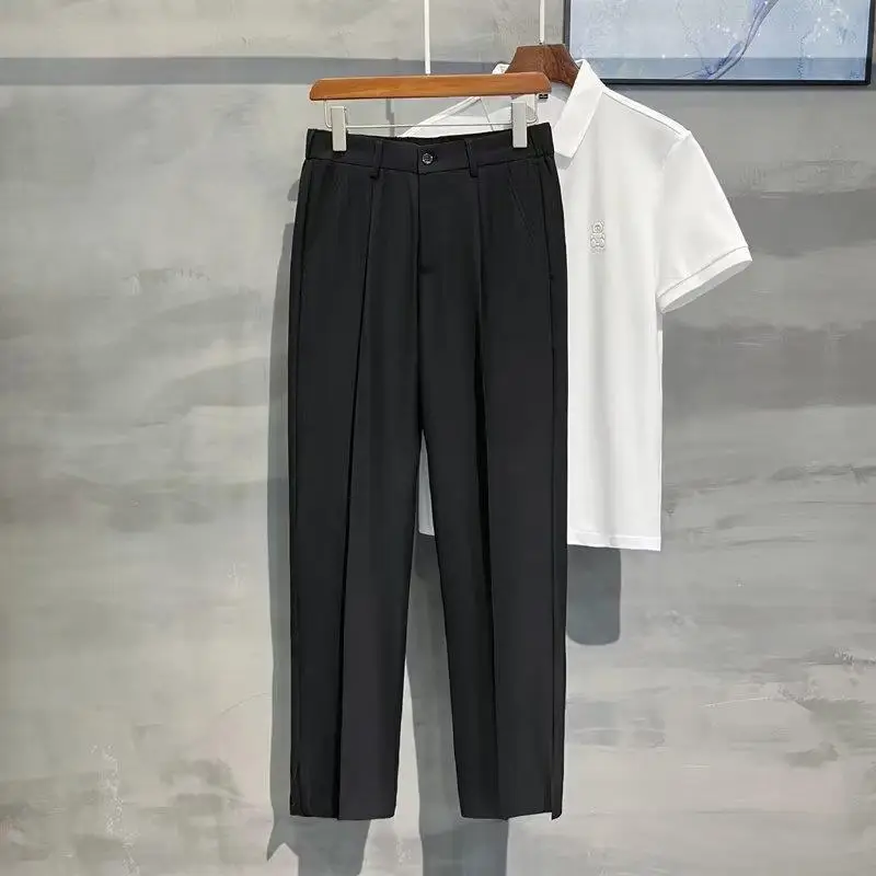 Men Korean Style Straight Pants Grey Spring Summer Casual - Image 4