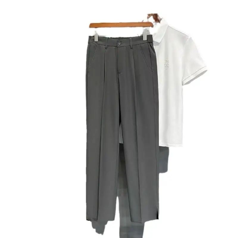 Men Korean Style Straight Pants Grey Spring Summer Casual - Image 7