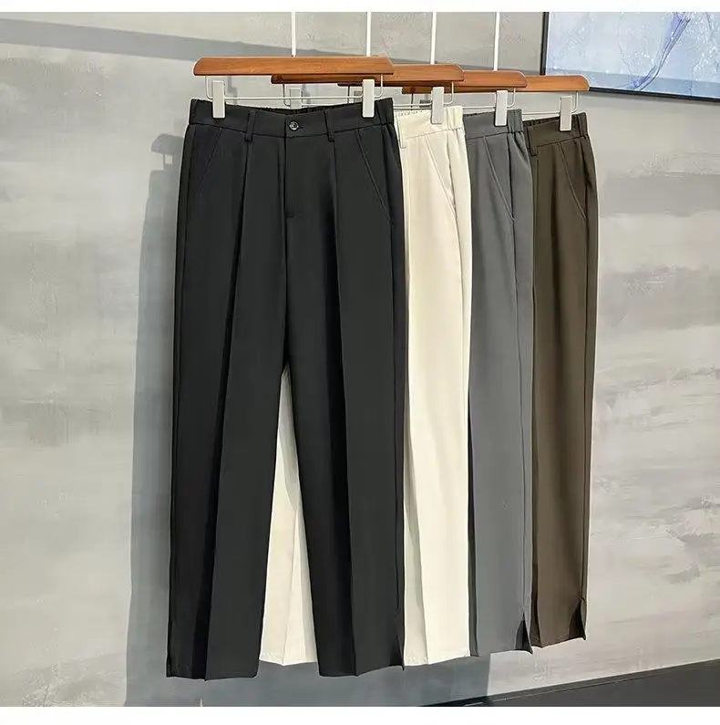 Men Korean Style Straight Pants Grey Spring Summer Casual — feature 10