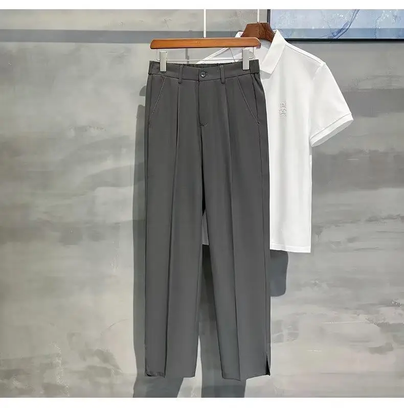 Men Korean Style Straight Pants Grey Spring Summer Casual — feature 13