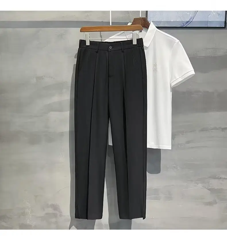 Men Korean Style Straight Pants Grey Spring Summer Casual — feature 14