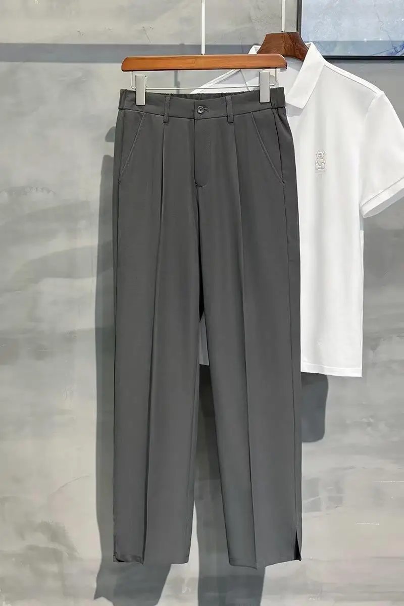 Men Korean Style Straight Pants Grey Spring Summer Casual — feature 4