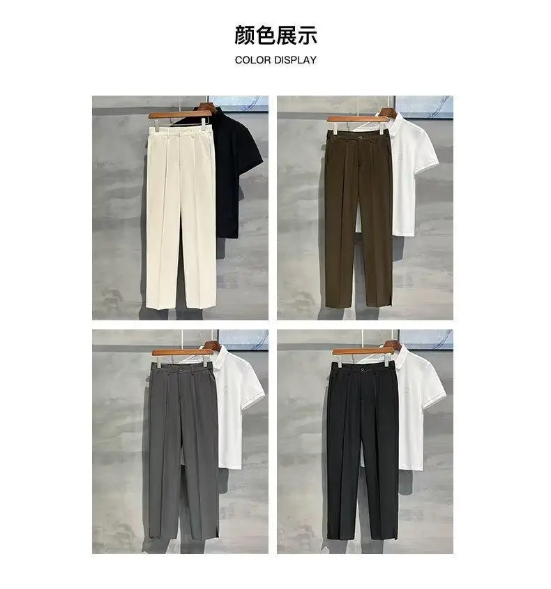 Men Korean Style Straight Pants Grey Spring Summer Casual — feature 6